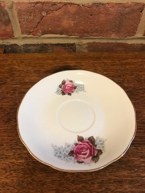 6 piece rose tea cup, saucer and cake plate